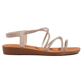 Sandales slip-on beiges avec strass