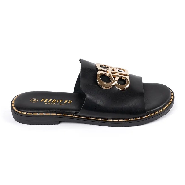 Tongs femme noires avec décoration le noir