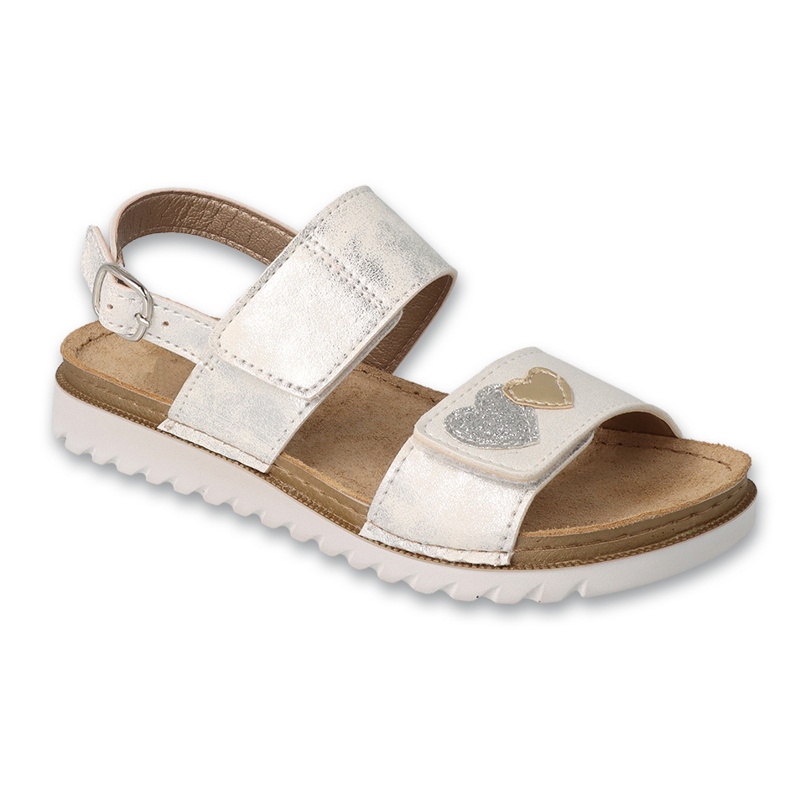 Sandales pour enfants Befado avec empiècement en cuir 062Y001, argent avec coeurs
