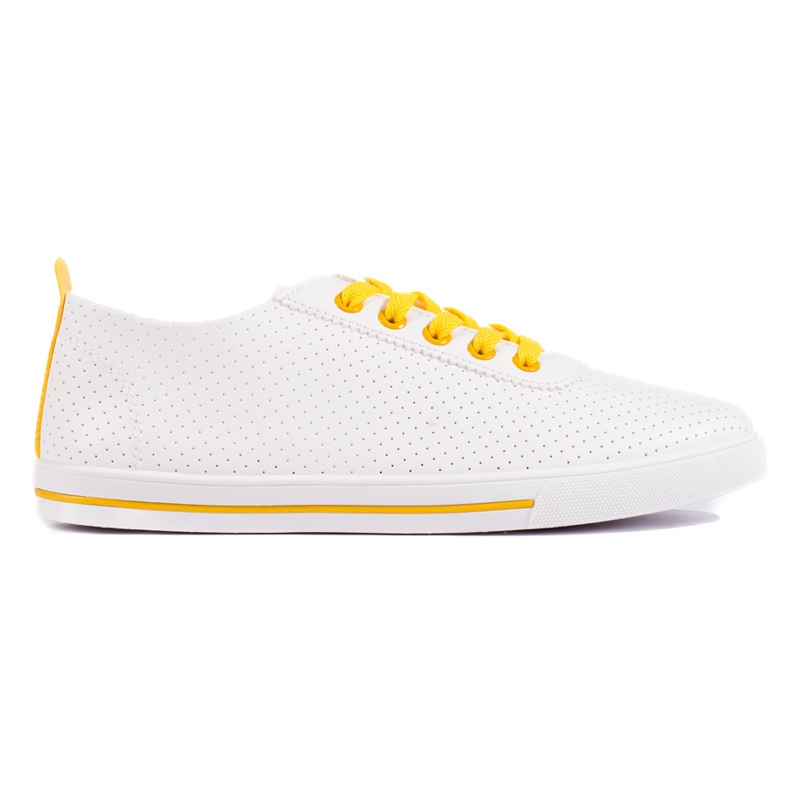 Baskets femme blanches à lacets jaunes