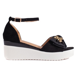 Seastar Sandales compensées femme noires avec nœud le noir