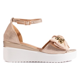 Seastar Sandales compensées femme dorées avec nœud d'or