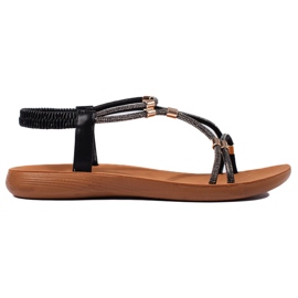 Sandales plates noires à paillettes