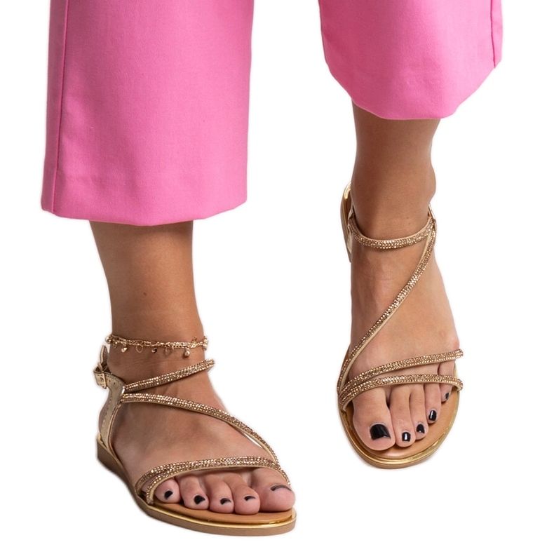 Sandales dorées ornées de zircons Caramella d'or Sandales dorées ornées de zircons Caramella d'or