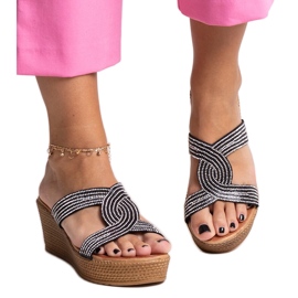 Mules compensées noires avec strass Antuanet