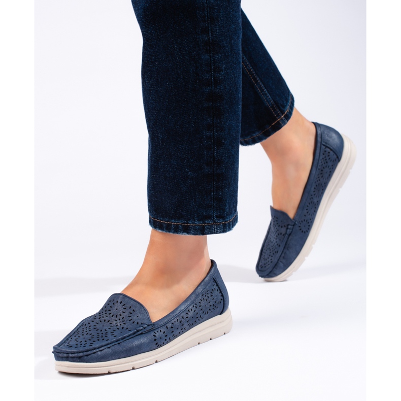Mocassins ajourés femme, bleu marine