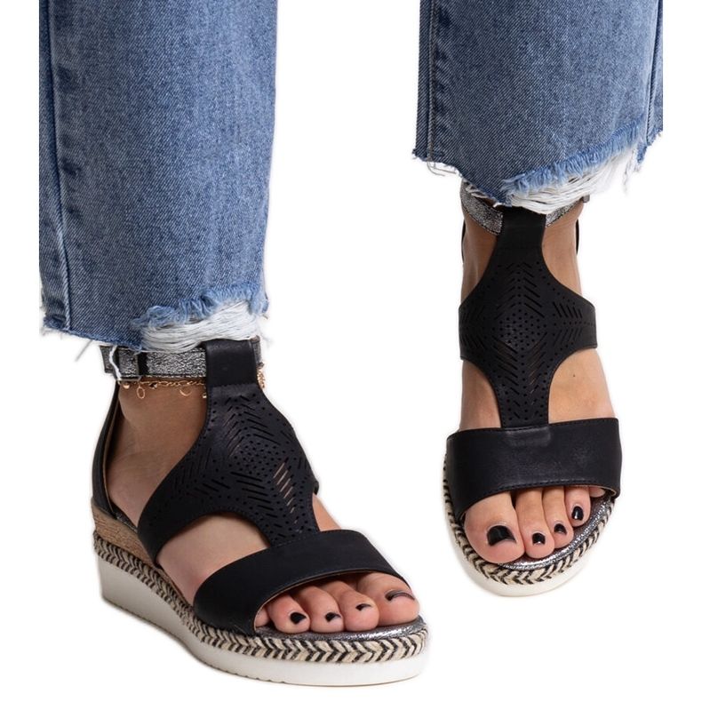 Sandales compensées basses Tiuma noires le noir