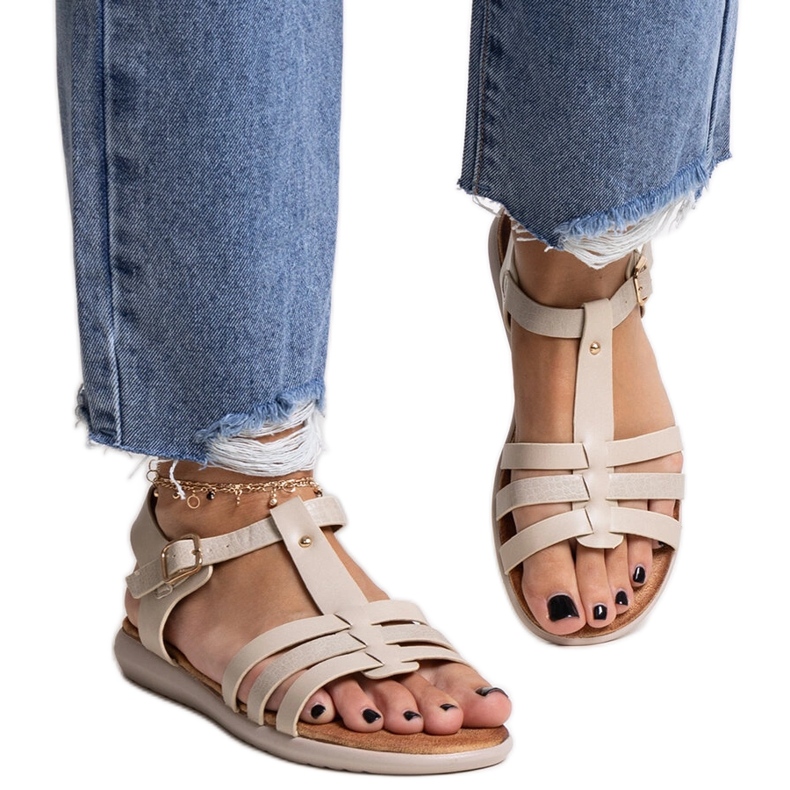 Sandales en cuir écologique beige de Grimalda