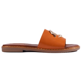 Chaussons femme camel avec élément décoratif brun