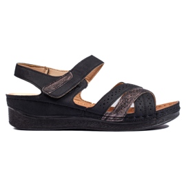 Sandales noires à scratch pour femme