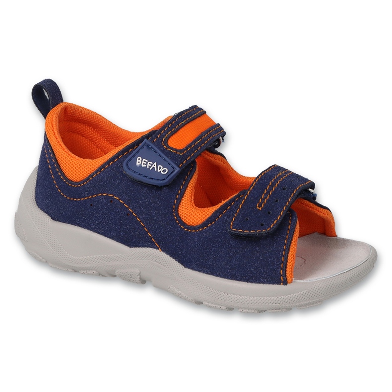 Sandales enfant Befado avec empiècement en cuir 721P024 bleu marine et orange