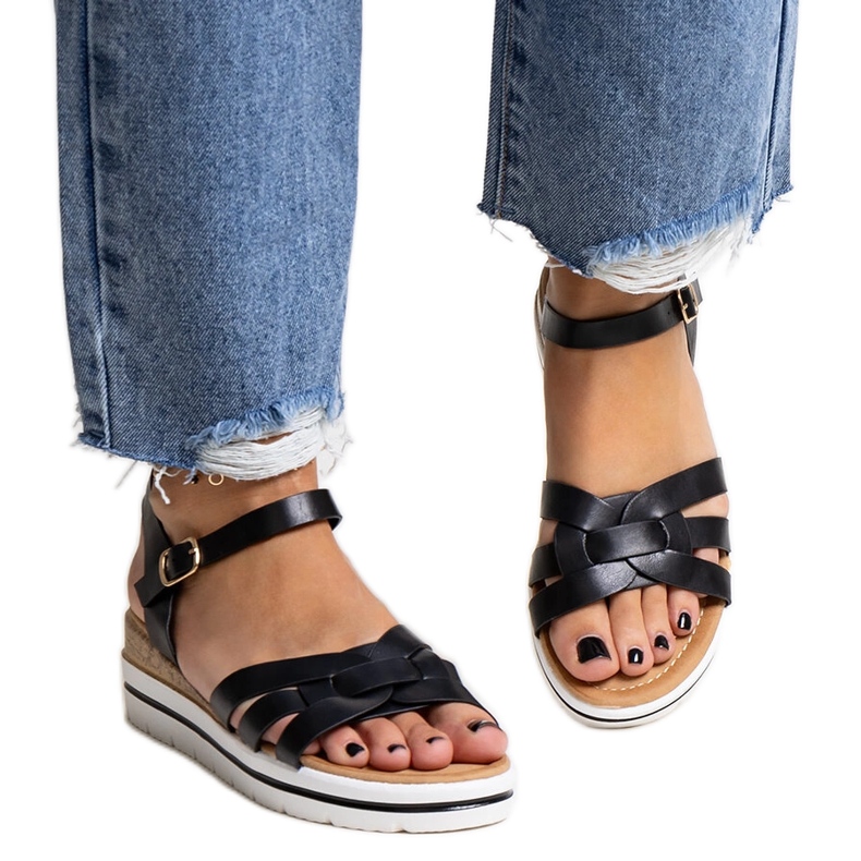 Sandales compensées basses noires Hikma le noir