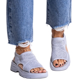 Sandales à plateforme en tissu gris avec strass Delmare