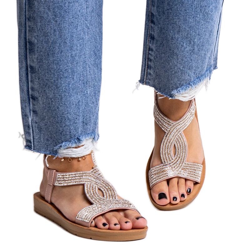 Sandales roses ornées de zircons Michalina