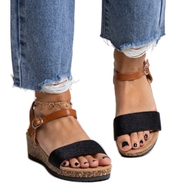 Sandales compensées basses en liège Malada noires