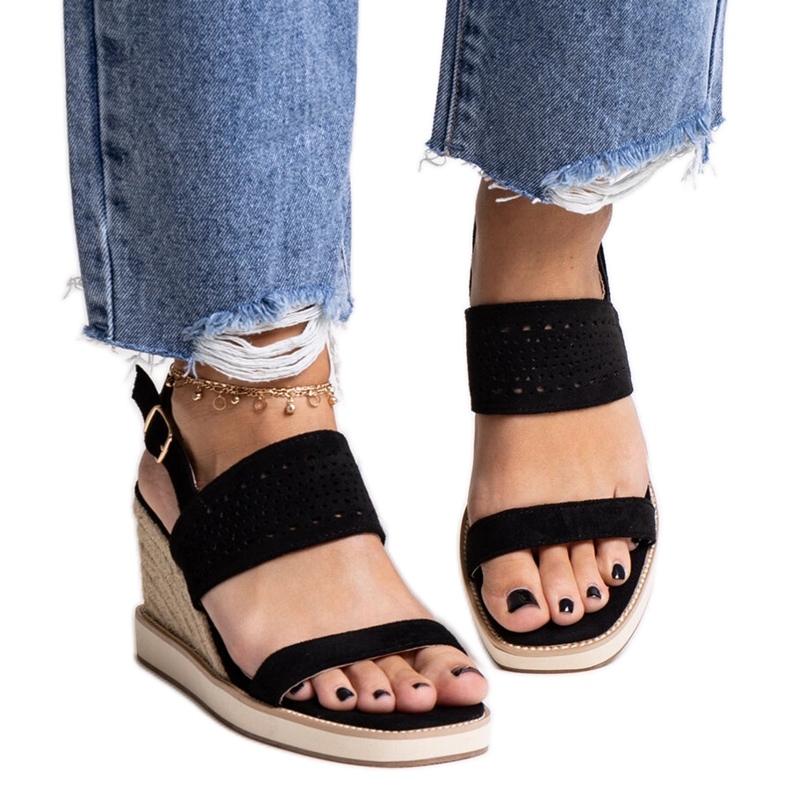 Sandales compensées Muhja noires le noir