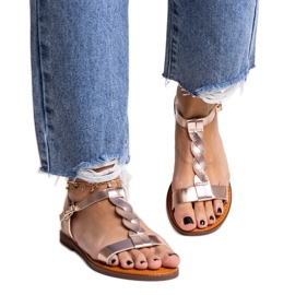 Sandales plates champagne amarante doré