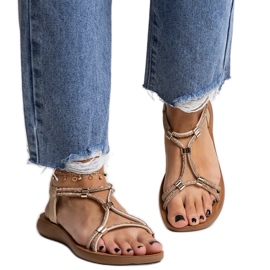 Sandales dorées ornées de zircons Leilana