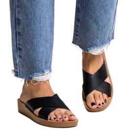 Mules compensées noires en cuir écologique Burtuka