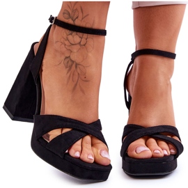 Sandales en daim à talons carrés, noir le noir