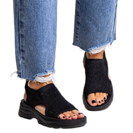 Sandales à plateforme en tissu noir avec strass Delmare