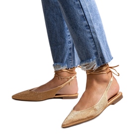 Ballerines Safine dorées à lacets avec zircons cubiques