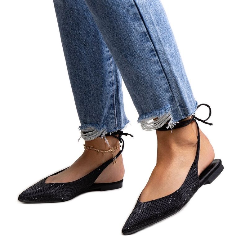 Ballerines Safine noires à lacets et strass le noir