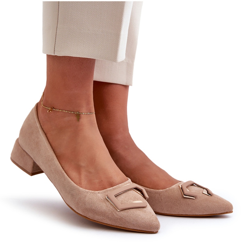 Escarpins à Talon Bas Avec Décoration Eco Daim S.Barski KV27-034 Beige