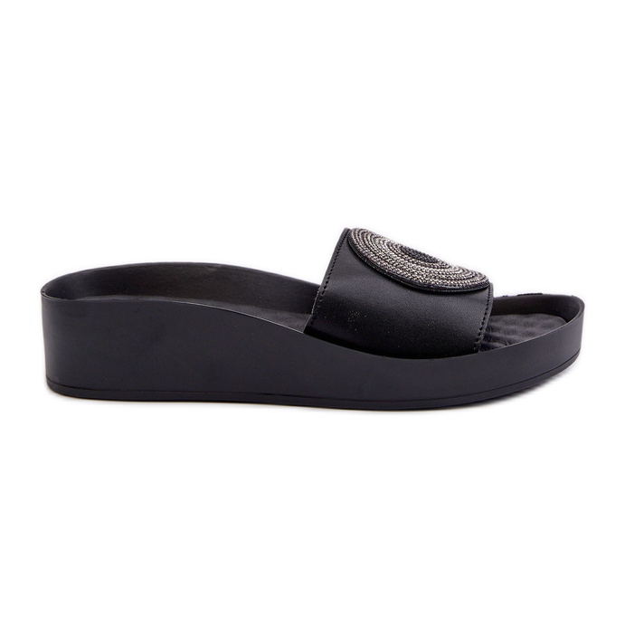 Tongs en cuir pour femmes avec décoration S.Barski KV27-019 Noir le noir Tongs en cuir pour femmes avec décoration S.Barski KV27-019 Noir le noir