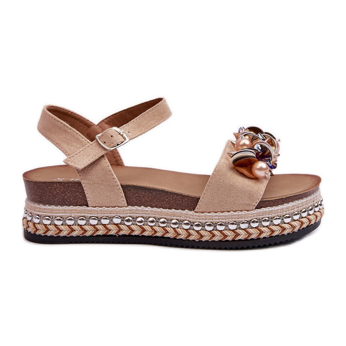 Sandales Pour Femmes Sur Compensée Et Plateforme Avec Décorations S.Barski HY056 Beige
