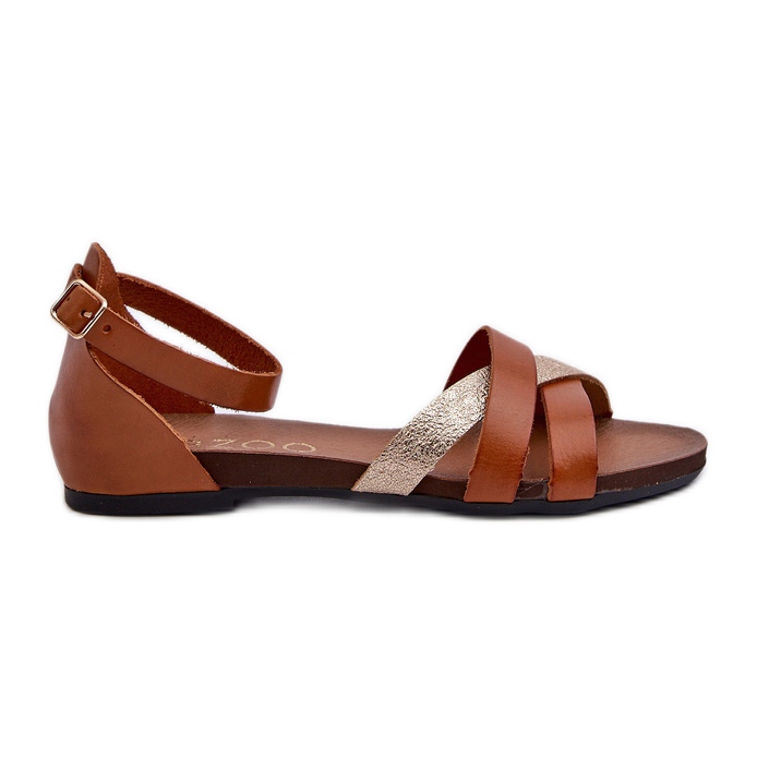 Zazoo 40225 Sandales plates en cuir marron brun Zazoo 40225 Sandales plates en cuir marron brun