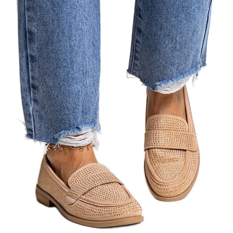 Mocassins marron avec strass de Mogha beige Mocassins marron avec strass de Mogha beige