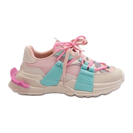 Chaussures de sport à lacets à la mode pour femmes, rose-menthe Chillout! beige