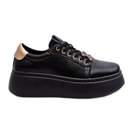 Baskets en cuir pour femmes sur la plateforme noir Vinceza 66700