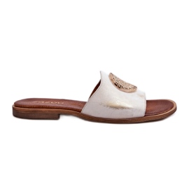 Zazoo Tongs 2938 en Cuir à Talon Plat avec Décoration Dorée, Brossées d'or