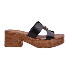 Zazoo 40412 tongs élégantes en cuir pour femmes avec décoration dorée, noir