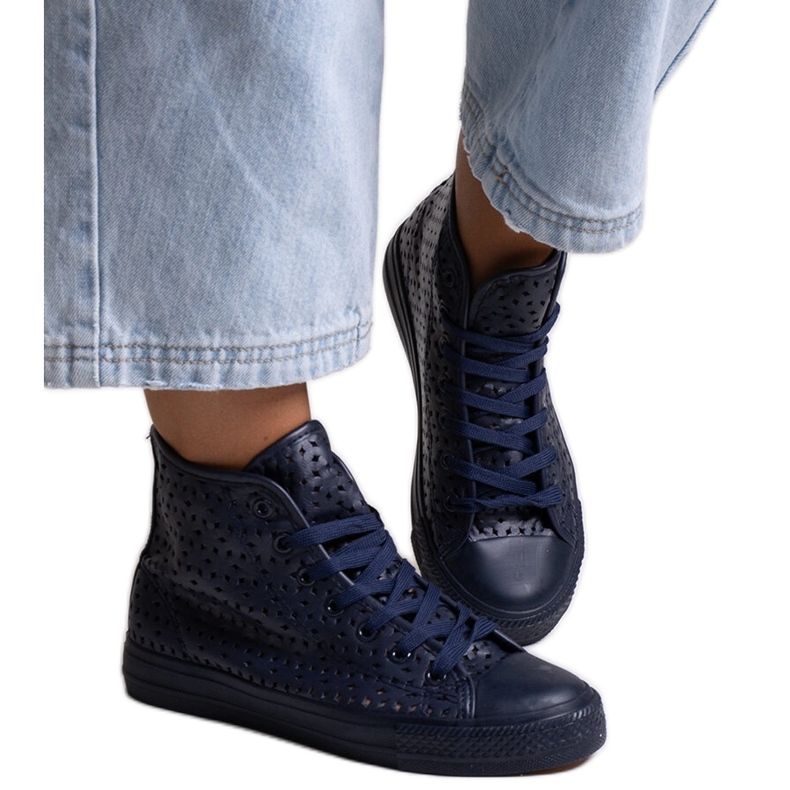 Bez marki Baskets montantes ajourées bleu marine par Shima