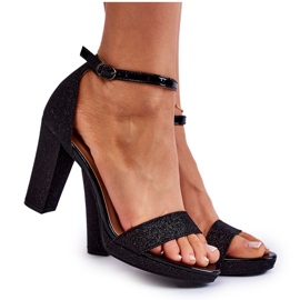 Mulanka Sandales à talons hauts noires brillantes à la mode