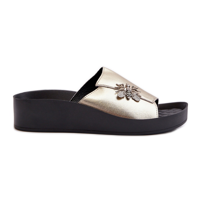 Tongs élégantes pour femmes avec décoration, cuir naturel S.Barski KV27-015 doré d'or