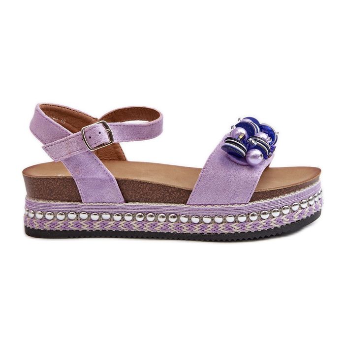 Sandales Pour Femmes Sur Compensée Et Plateforme Avec Décorations S.Barski HY056 Violet Sandales Pour Femmes Sur Compensée Et Plateforme Avec Décorations S.Barski HY056 Violet