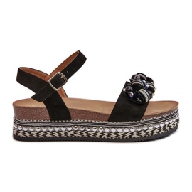 Sandales Pour Femmes Sur Compensée Et Plateforme Avec Décorations S.Barski HY056 Noir