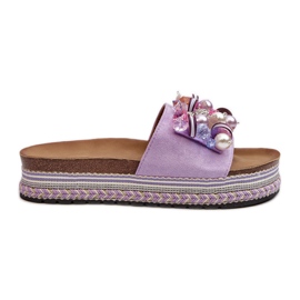 Tongs pour femmes sur la plateforme avec décorations S.Barski HY077 Violet Tongs pour femmes sur la plateforme avec décorations S.Barski HY077 Violet