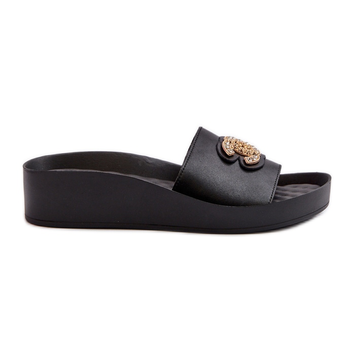 Tongs pour femmes élégantes et légères avec décoration, cuir naturel S.Barski KV27-013, noir le noir