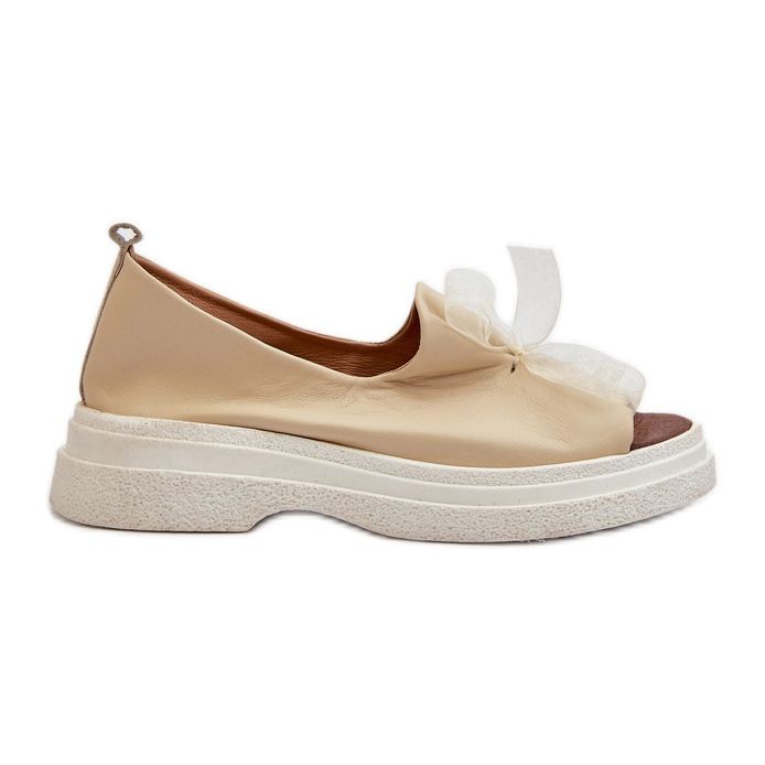 Zazoo 2939 Sandales en cuir avec nœud pour femme, beige clair