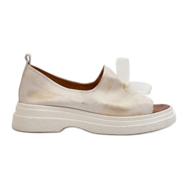 Zazoo 2939 Sandales en cuir avec nœud pour femme, or brossé blanc