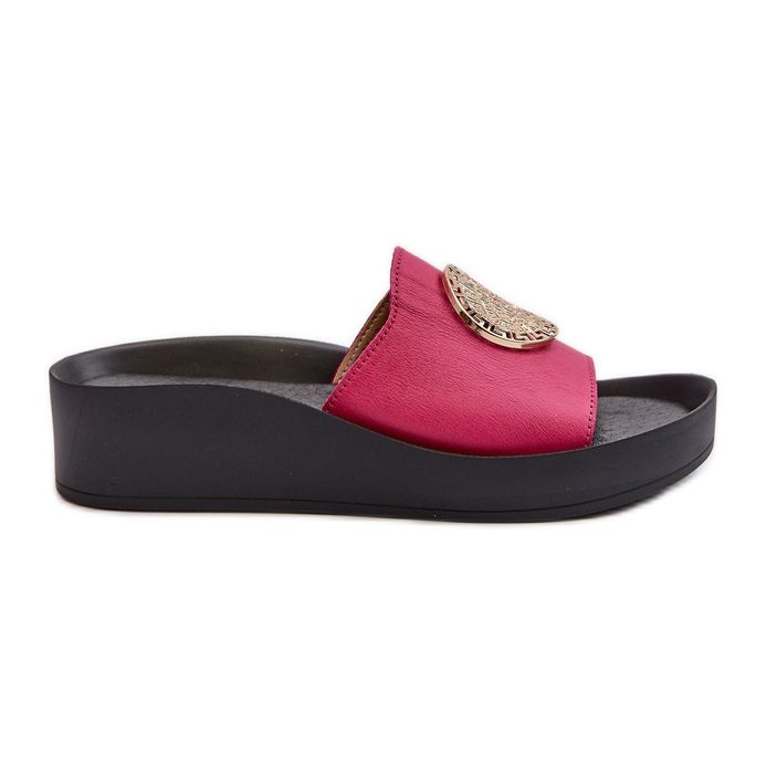Zazoo 2920 Tongs compensées en cuir pour femme avec détails dorés Fuchsia rose
