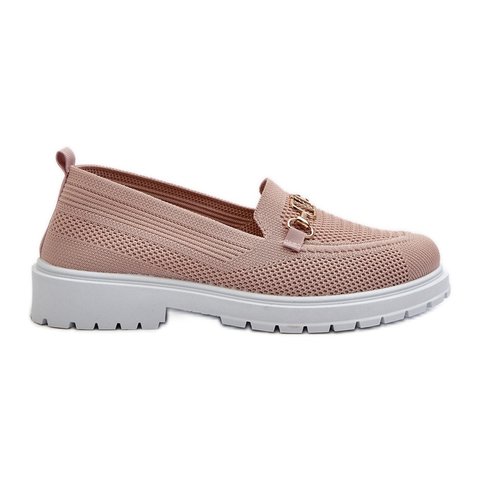 Mocassins à talon plat pour femme avec détail doré, rose Limentia