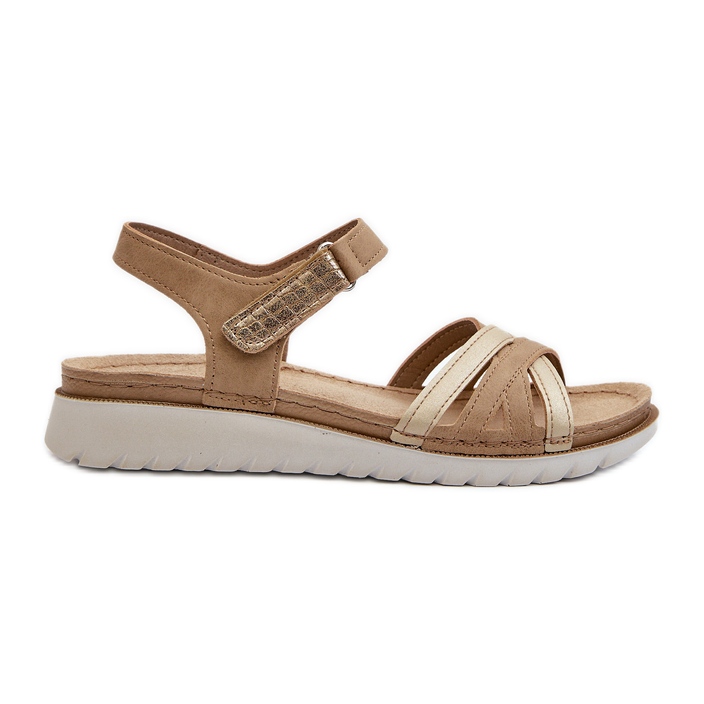 Sandales Femme Confortables et Légères à Velcro Inblu CN000041 Beige et Doré