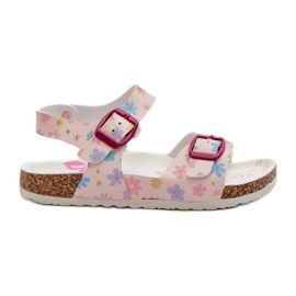 Sandales enfant à fleurs et boucles, rose Memoria Sandales enfant à fleurs et boucles, rose Memoria