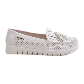Mocassins ajourés pour femmes en cuir écologique, Tinami blanc